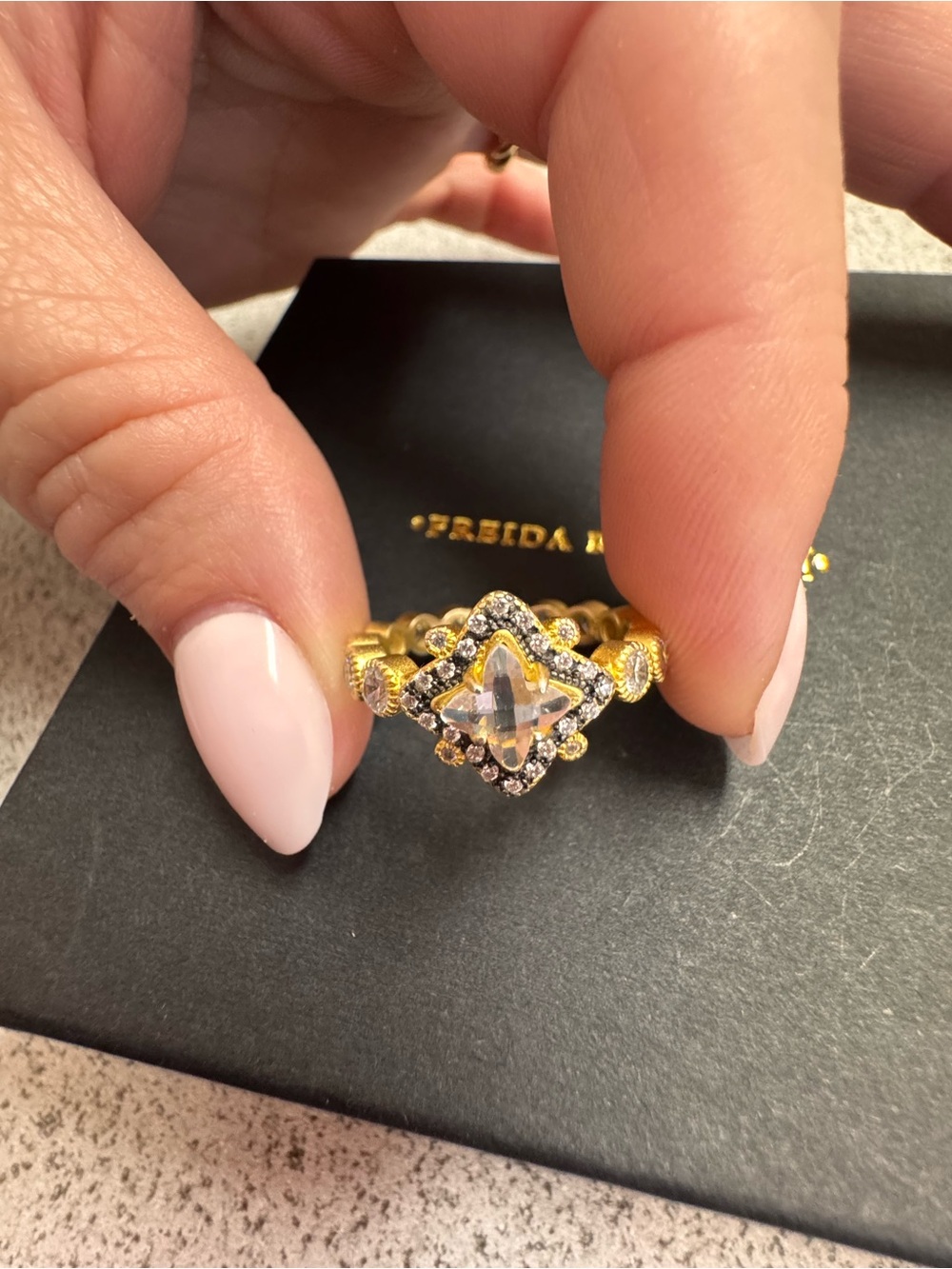 Freida Rothman Pineapple Cut Black and Gold Ring - Picture 2 of 6